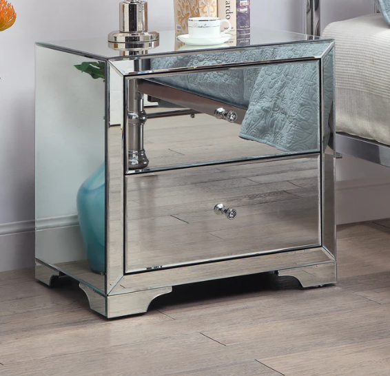 BOULEVARD Silver Mirror Bedside Table