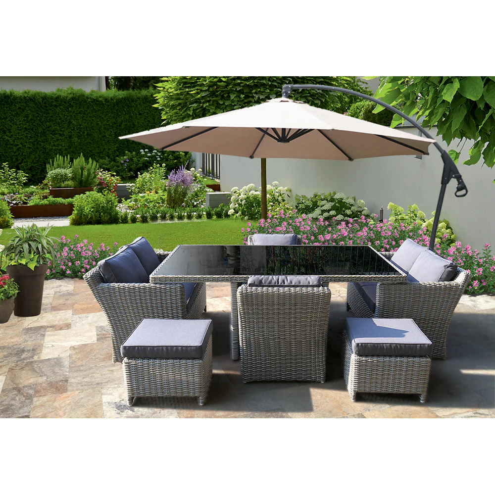 ELWOOD - Premium 8 Seater Outdoor Wicker Rectangle Table Dining Set