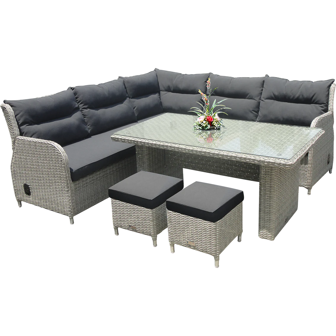 ARMADALE - 7 Seater Outdoor Wicker Recliner Lounge Dining Set