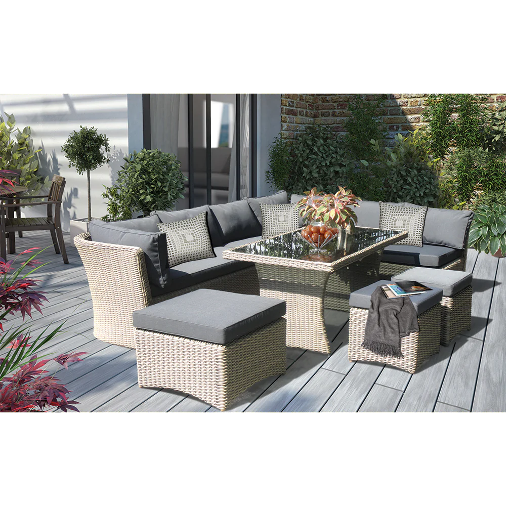 BRIGHTON - 8 Seater Outdoor Wicker Rectangle Table Lounge Set