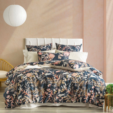 Renee Taylor 300 TC Cotton Reversible Quilt cover sets Queen Waratah Midnight